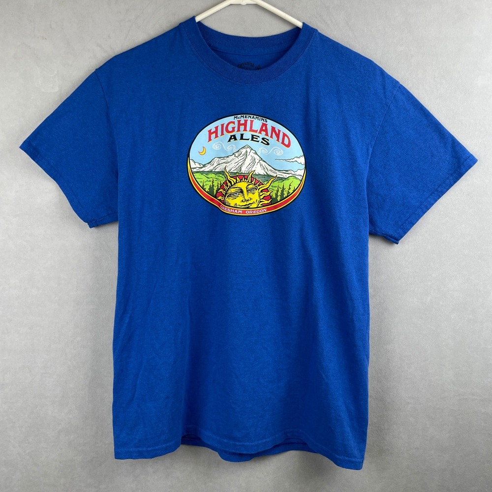 McMenamins Highland Ales Gresham Oregon Graphic T-Shirt Blue M Celestial Hippie